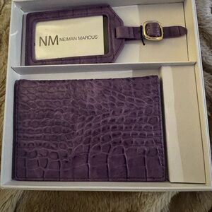Neiman Marcus Purple Crocodile-Embossed Key & Card Holder Set